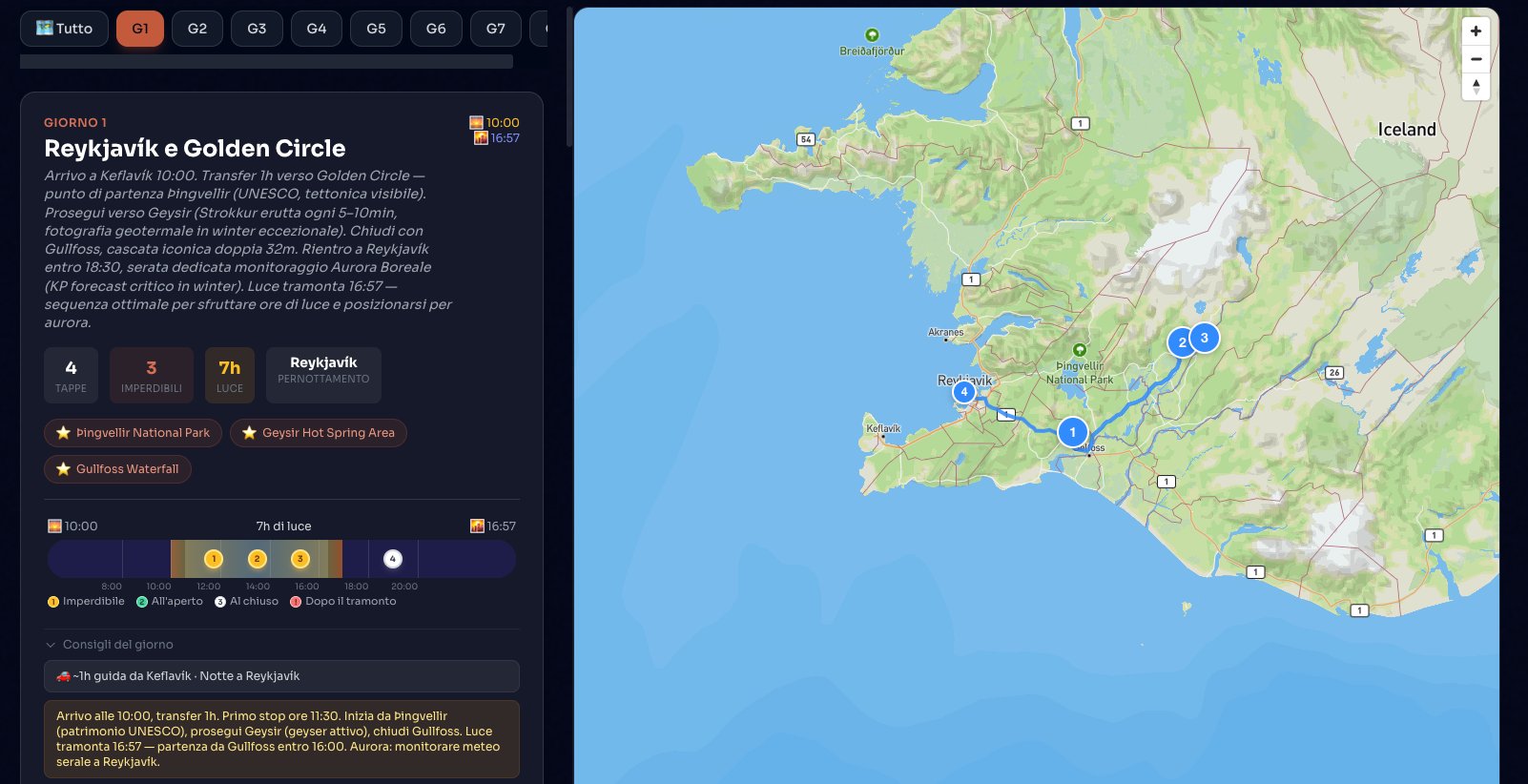 Itinerario giorno per giorno con mappa interattiva